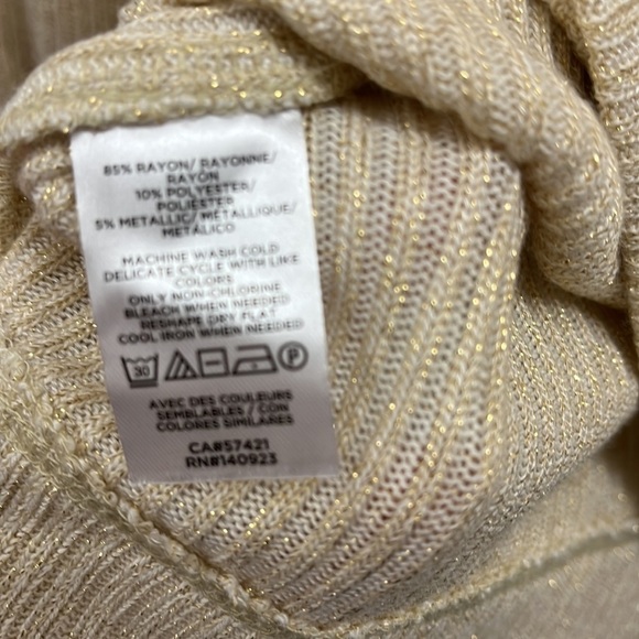 LOFT Cream Gold Knit Puff Sleeve Knit Top S - Picture 6 of 7